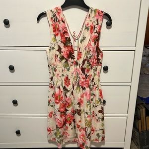 Pink floral, deep V Abercrombie, mini dress